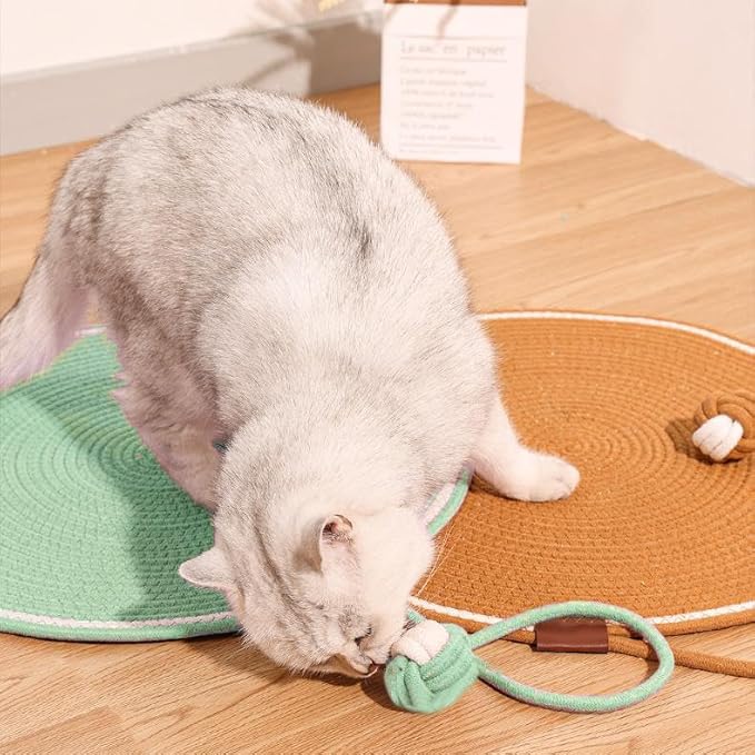 Cat Scratcher Mat, Natural Cotton Rope Cat Scratch Pad, 15.7'' Round Horizontal Floor Cat Scratching Pads for Indoor Cats, Cat Furniture Protector for Wall, Couch, Carpets, Sofas