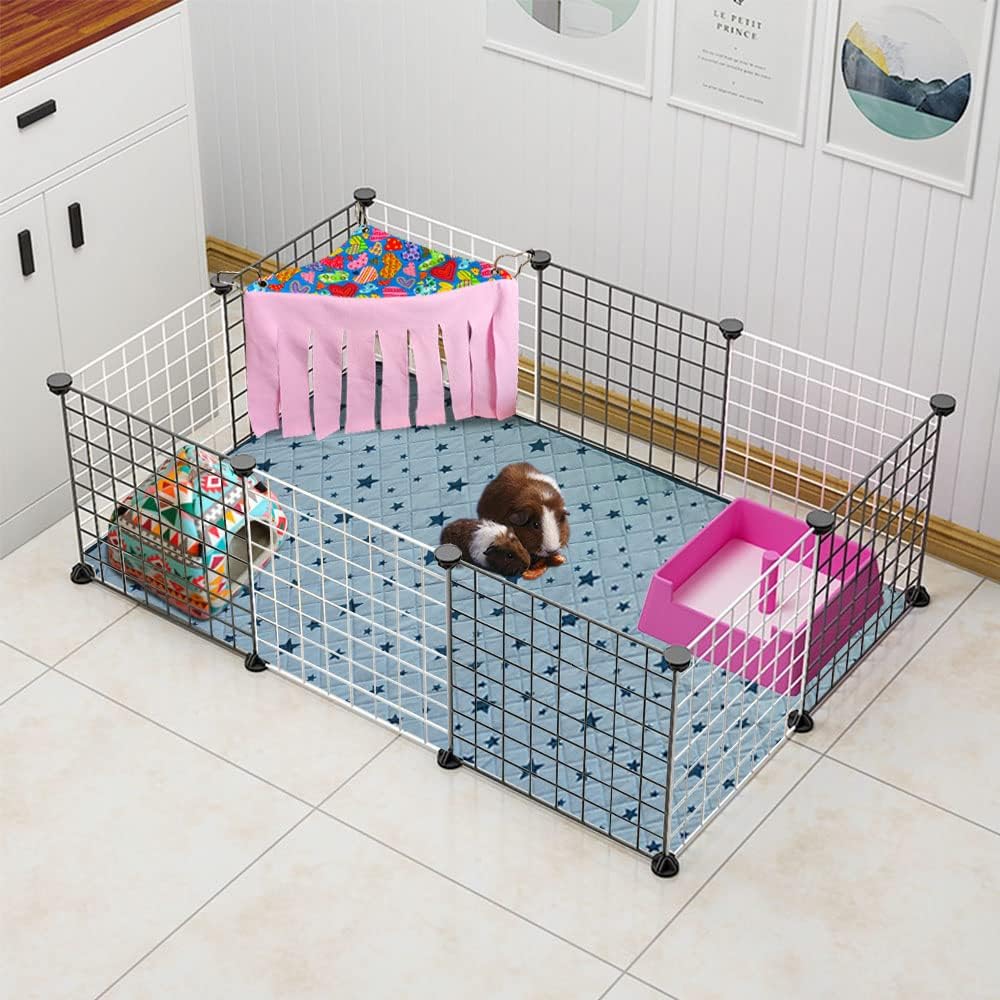 RIOUSSI Guinea Pig Hideout Hideaway Corner Fleece Toys Cage Accessories with Reversible Sides, Heart/Gray-Pink+Purple, Pack of 2