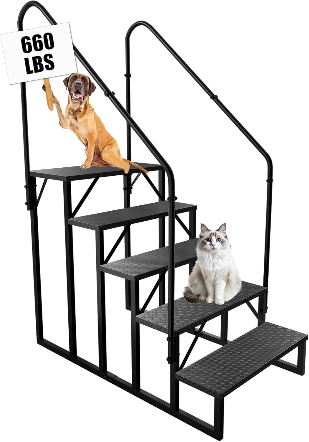 RV Stairs 5 Step Ladder, RV Steps Anti-Slip, Hot Tub Steps with Handrail, 660 lbs RV Ladder for 5th Wheel RV, Mobile Home Stairs(2 Handrails