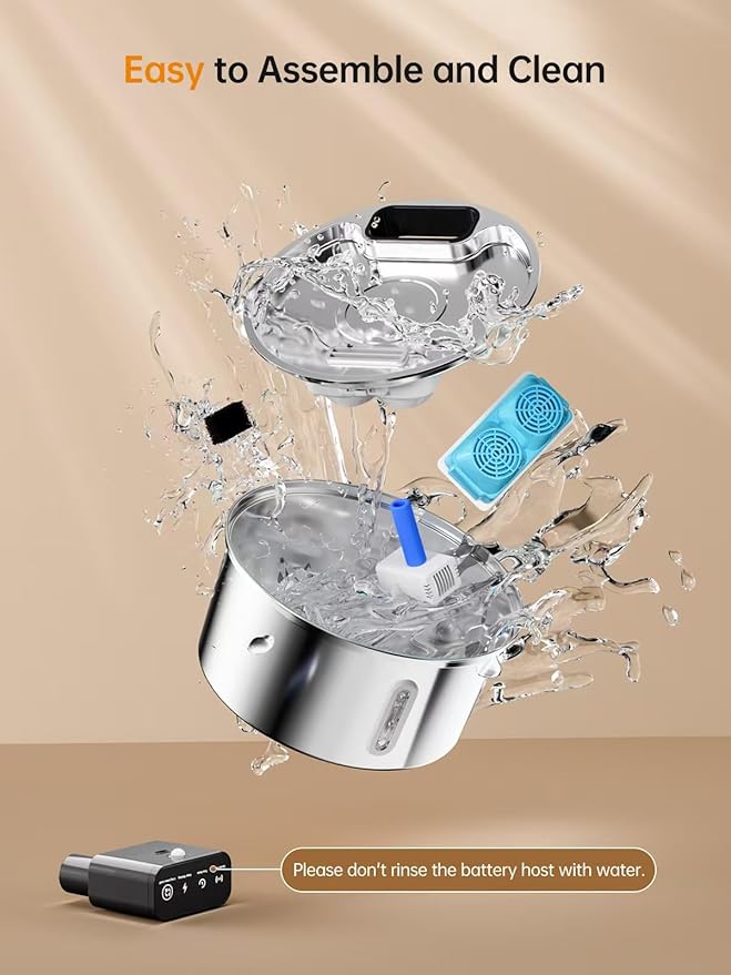 Wireless Cat Water Fountain, Stainless Steel Cordless Cat Fountain, 108OZ/3.2L Automatic Pet Water Fountain, 4000mAh Battery Operated Water Dispenser with Motion Sensor for Cats, Dogs Indoor Drinking