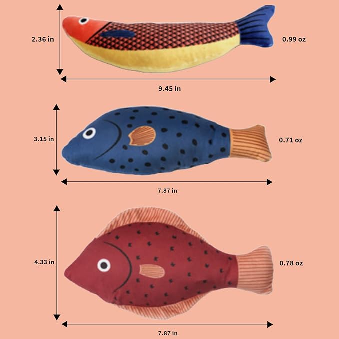 Tails & Tales Cat Toys Fish, Catnip & Crinkle Sound Plush, Bite-Resistant & Soft Interactive Toys for Indoor Cats & Kittens, Reduces Stress & Encourages Activity, Pack of 3