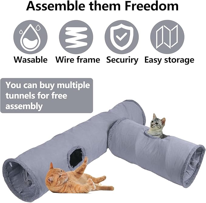Cat Tunnel, Durable Suede Collapsible Cat Play Tube Toys with Play Ball, Indoor Cat Tunnel for Cat, Puppy, Kitty, Kitten, Rabbit (Small)