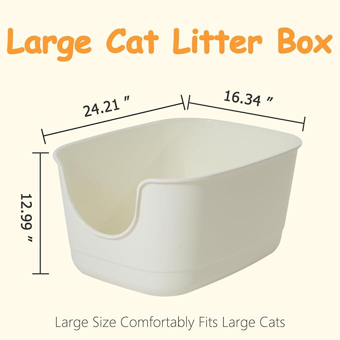 SpaceTime Extra Large Litter Box with High Sides,24.2" Lx16.3 Wx12.9 H XL Multi Cat Litter Pan for Kitty,Cat Boxes for Indoor Cats,Jumbo Litter Boxes for Big Cats,Anti-Splashing,Easy to Clean (White)