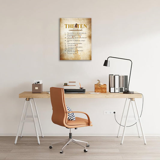 The Ten Commandments Christian Pictures Wall Art, Bible Verse Jesus Bathroom Wall Decor Religion Scripture Framed Painting Religious Canvas Artwork for Church Bedroom Living Room 20"L x 16"W