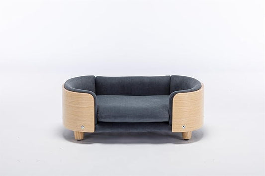 HomSof 30.7" Scandinavian Style Elevated Dog Bed Pet Sofa with Solid Wood Legs and Bent Wood Back,Velvet Cushion,Mid Size,Dark Grey