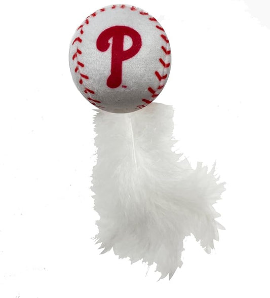 Best Plush CAT Toy - MLB Philadelphia Phillies Complete Set of 3 Piece Cat Toys Filled with Catnip. Incld: 1 Baseball Cap Cat Toy, 1 Baseball Cat Toy with Feathers & 1 Beer Bottle. Team Logos