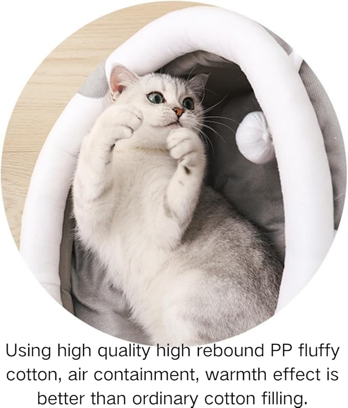 Cat Bed Cave with Removable Cushion, Indoor Pets Plush House Bed with Pompom for Small Dogs Cats Kitten Puppy Rabbits (Green,S)