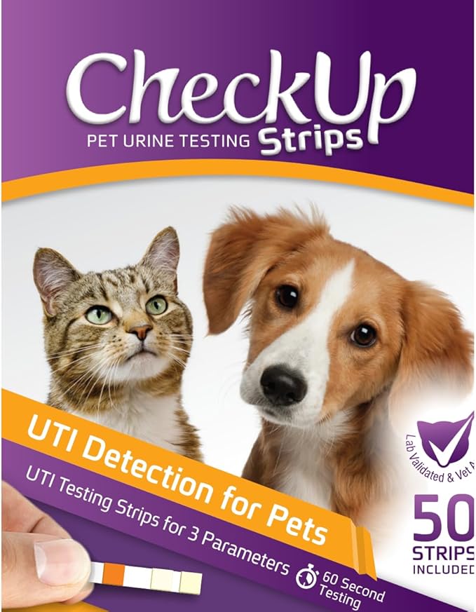 CheckUp Cat and Dog UTI Urine Test Strips | 3 Parameters CheckUp in 1- a More Detailed Test of 3 UTI Related Markers - pH, Nitrite and Leukocytes Levels x50