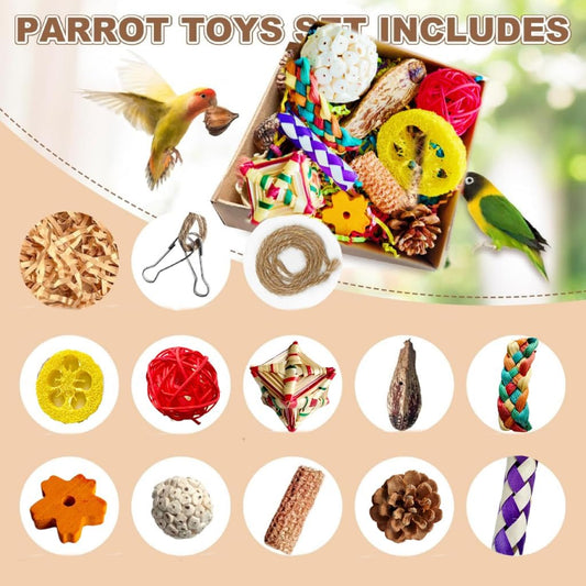 Parakeet Toys, Bird Toy Conure Grass Mat Budgie Shredder Hanging Set Cockatiel Foraging Toys Parrot Climbing Wall Toy Lovebird Cage Accessories for Small Birds (Colorful-Cockatiels Box Toys)