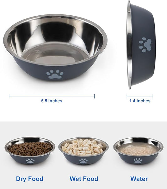 6 PCS Stainless Steel Cat Bowls, Non-Slip Stainless Cat Food Bowl Metal Cats Dishes Whisker Fatigue Kitten Plates Shallow Wide Kitten Bowls, 5.5” Whisker Friendly Food Dish (Grey 6 PCS)