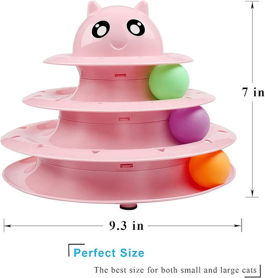 UPSKY Cat Toy Roller 3-Level Turntable Cat Toy Balls with Six Colorful Balls Interactive Kitten Fun Mental Physical Exercise Puzzle Toys
