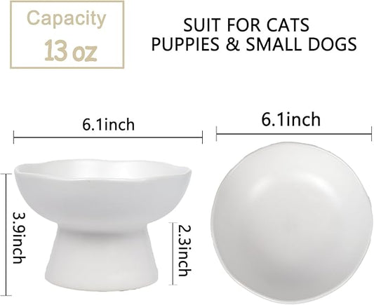 6.1" Wide 1.57" Deep Elevated Cat Water Bowls, Ceramic Raised Food Plate,Cat Feeder,Anti Vomiting Whisker Fatigue,White