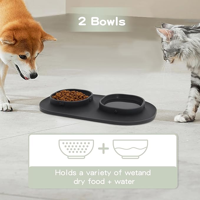 Dog Food Bowls Pet Bowls & Dog Water Bowls with No-Spill and Non-Skid, Feeder Bowls with Dog Bowl Mat for Small Medium Large Size Dogs Cats Puppy Pets, Dog Dishes (Grey)
