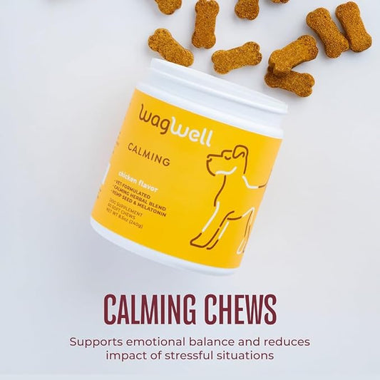 WagWell Calming Chews for Dogs – Vet-formulated Anxiety Relief for Dogs to Reduce Stressful Situations Like Travel or Fireworks – Separation Anxiety Relief for Dogs to Ease Stress & Promote Relaxation