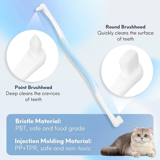 4 Pcs Dual-Sided Cat Toothbrush with Micro Brush Head, Ultra Soft Nano Bristles Pet Toothbrush Kit, Kitten/Puppy Toothbrushes, Fit into Cats/Small Dogs Mouth, Avoid Bleeding Gums