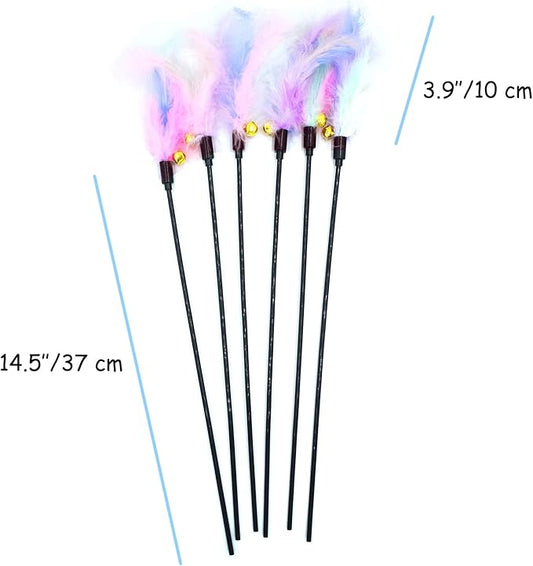IUHKBH Cat Wands, 6 PCS Colorful Feather Wand with Bell Interactive Cat Toys, Safe for Your Kitty