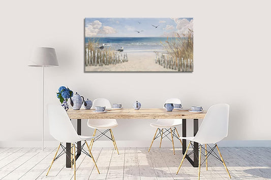 XXMWallArt FC3750 Sandy Beach Wall Art Canvas Print Wall Art Seascape Blue Print Painting Abstract Coastal Picture Modern Ocean Artwork for Living Room Bedroom Bathroom Office Wall Decor