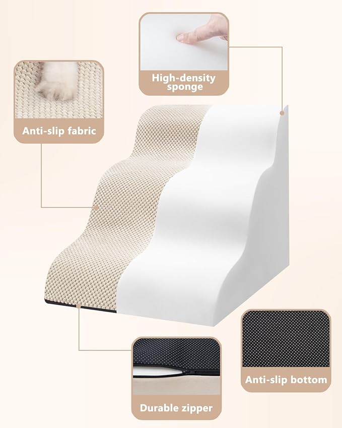 Dog Stairs for Small Dogs,3 Step Dog Ramp for Couch and Bed,Pet Stairs with Non-Slip Bottom for Old Cats,Indoor Pet Steps,Comfort,Durable,15.4" H