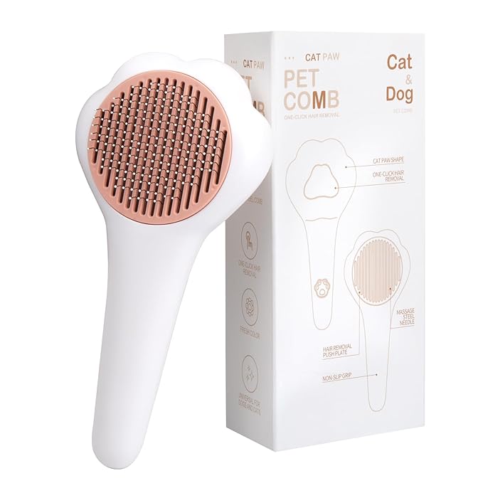 Self-Cleaning Cat Brush with Cat Nail Clipper 2-Pieces Set, Daily Cleaning Grooming Kit for Small and Medium-sized Dogs and Cats, Designed to Remove Shedding Fur and Trim Sharp Claws of Your Pets
