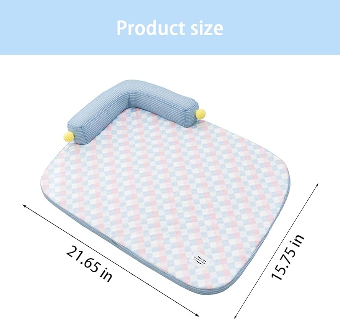 Summer Cooling Cat Bed-Cooling Cat Mat with 4.33inch Pillow for Kittens & Cats, Machine-Washable Cushion Calming Bed for Persian, Siamese, Small Pets (Blue-21"x15"x4")