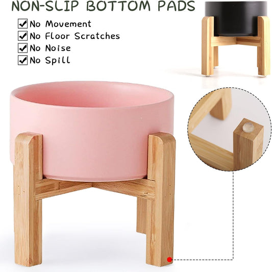 Petygooing PinkElevated/Raised Ceramic Dog Bowl for Small Breeds, Dog Food Water Dish with Stand,Pet Feeding Bowl with Anti Slip Rubber for Cats and Small Dogs Puppy 13.5 OZ (5.1In / 1.7 Cups)