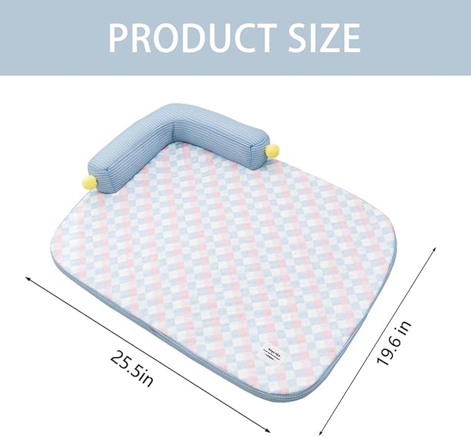 Summer Cooling Cat Bed-Cooling Cat Mat with 4.33inch Pillow for Kittens & Cats, Machine-Washable Cushion Calming Bed for Persian, Siamese, Small Pets(Blue, Large-25"x19"x4")