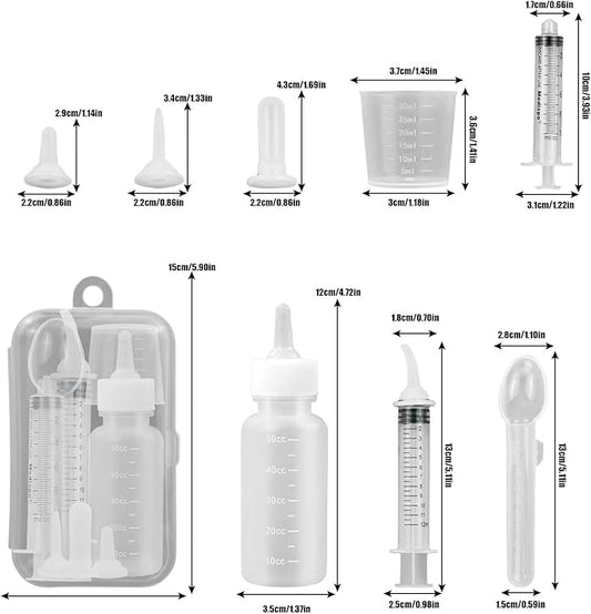 Suxgumoe Pet Feeding Bottle Set, Feeding Silicone Nipple with Bottle and Syringes, Reusable Pet Nursing Kits Feeding Tools for Rabbits, Small Animals (1 Bottle+3 Nipples+2 Syringes + 1 Cup+ 1 Spoon)