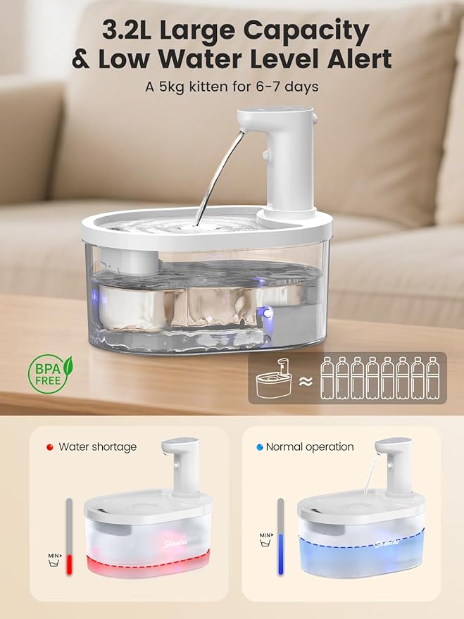 Wireless Cat Water Fountain, 5000mAh Battery Operated Cat Water Fountain, 101oz/3.2L Rechargeable Automatic Pet Drinking Fountain for Cats Dogs Indoor Outdoor, Ultra Quiet with Replacement Filters