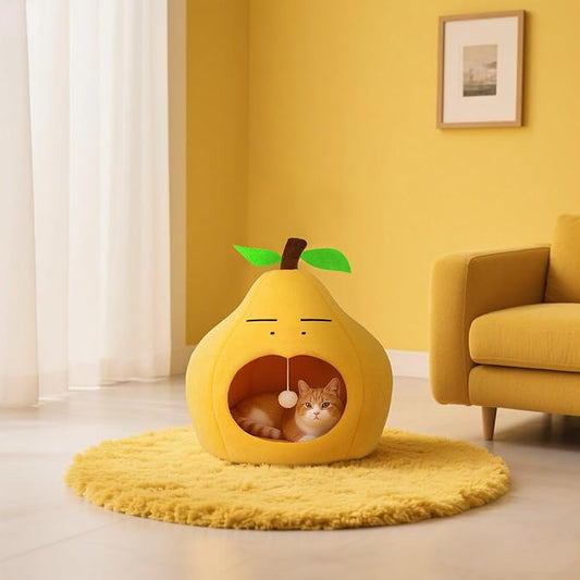 Cute Cat Beds for Indoor Cats, Small Dog Beds, Soft Washable Pet Beds for Kitten and Puppy, Funny Pear Cat Cave, 19 Inches