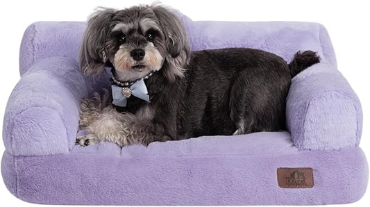 Hollypet Fluffy Plush Pet Cat Couch Sofa Soft Calming Pet Dog Sofa Beds for Medium Small Cats and Dogs, Light Purple