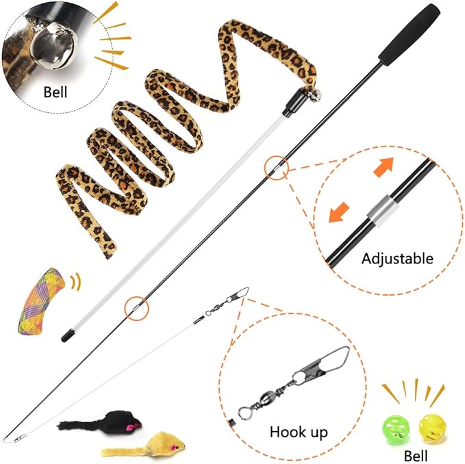 AWOOF Butterfly Cat Wand Cat Toys Set, Realistic Crinkle Catnip Butterflies Kitten Toys with Retractable Interactive Cat Wand 11 PCS Cat Toys for Indoor Cats