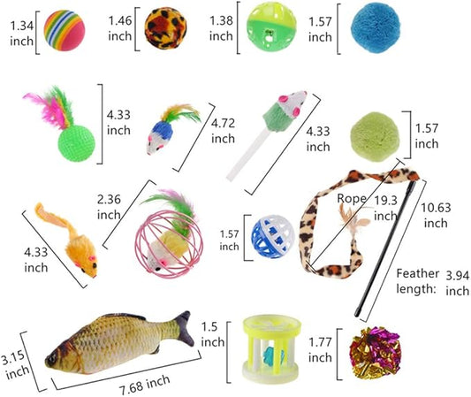 QBSM Cat Christmas Plaid Pet Paw Stockings with 26 Pcs Cat Toys for Cats and Kitten