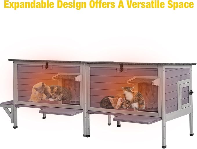 Aivituvin Outdoor Cat House with Insulated Liner,Large Heated Feral Cats Shelter for Winter,Weatherproof Cat Enclosure