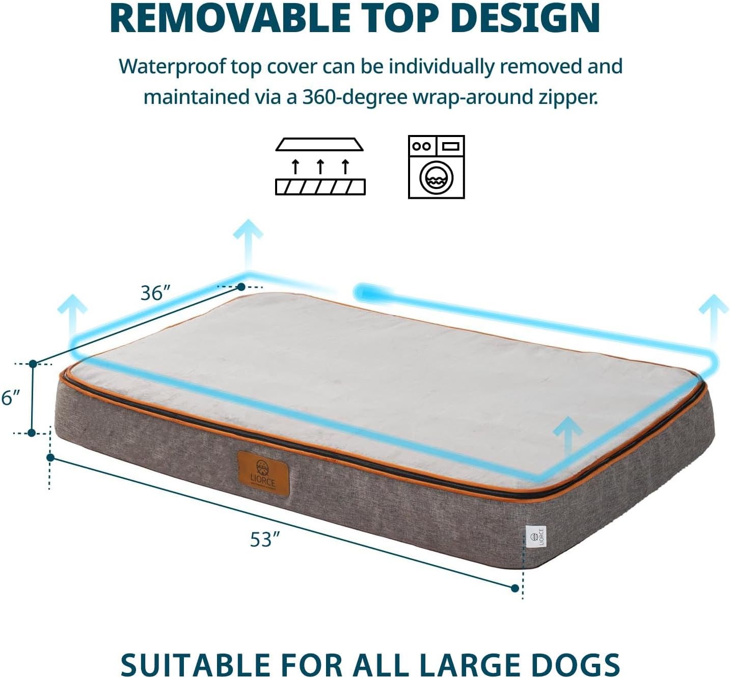 Orthopedic Memory Foam Giant Dog Bed - 6" Thick Beds for Large Sized Dog - Waterproof Removable Washable Cover & Wrap-Around Zipper - Ultimate Comfort & Easy Maintenance
