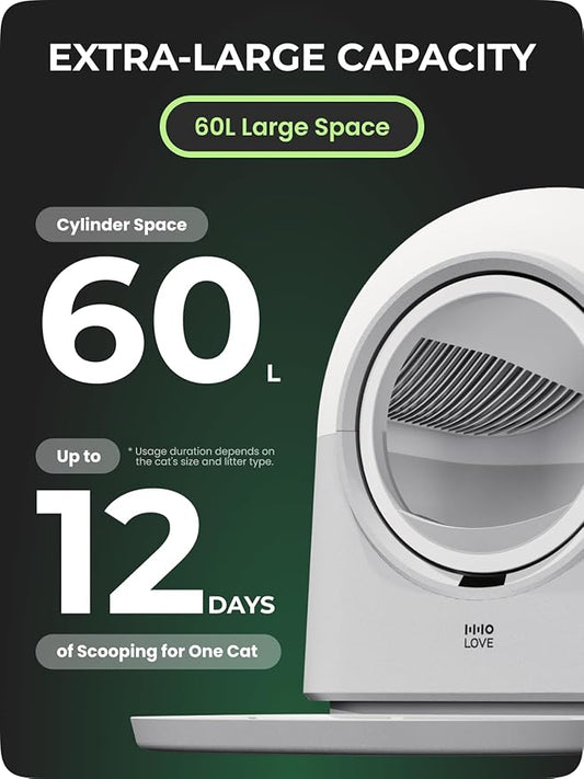 TYPro Self Cleaning Cat Litter Box Automatic Hands-Free Smart Robot self Cleaning Cat Litter Box for Multiple Cats with APP Control Safe with Litter Mat Waste Bags and Deodorizer