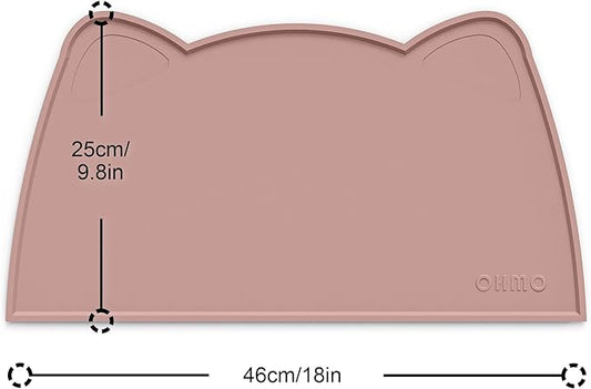 OHMO - Cat Food Mat, Silicone Pet Feeding Mat for Floor Non-Skid Waterproof Dog Water Bowl Tray, Easy to Clean Pet Placemat (Rose, 18 * 9.8'')