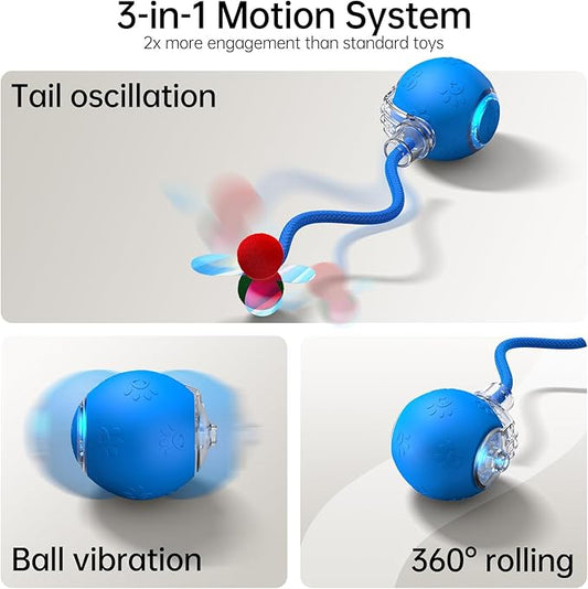 Interactive Cat Toy Ball- 2025 Smart Rolling Cat Toy with Shiny Tail, Motion Activated Boredom Relief for Indoor Cats, USB Rechargeable & Obstacle Avoidance
