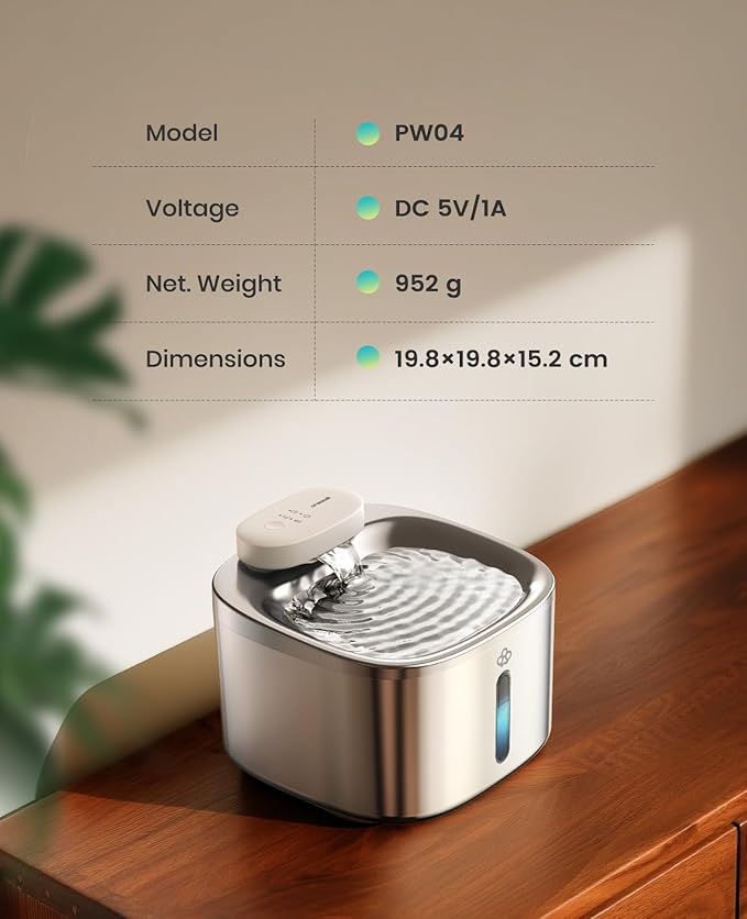 oneisall Wireless Cat Water Fountain, 3.5L/118oz Battery Operated Pet Drinking Fountain Stainless Steel, Running Water Dispenser Fountains for Cats, Cordless&Rechargeable with Motion Sensor(Hale 3.5L)