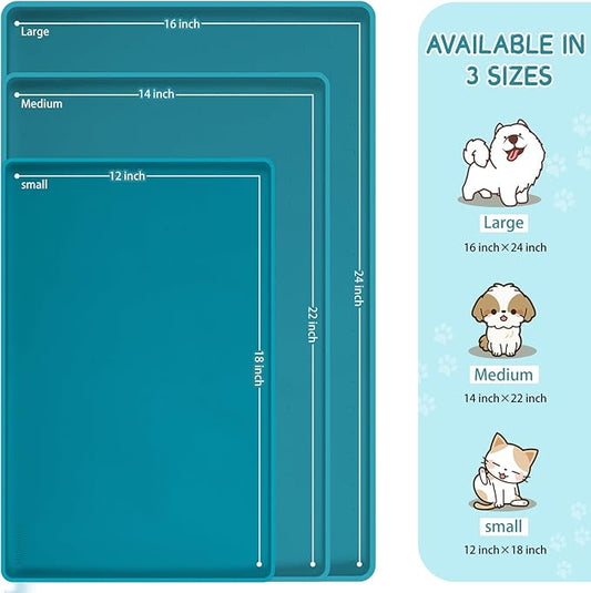 MateeyLife Silicone Cat & Dog Food Mat for Floors Waterproof, Anti-Slip Dog Bowl Mats for Food and Water, Pet Feeding Mats with Lip to Prevent Spills, Pet Placemat for Messy Drinkers to Protect Floors