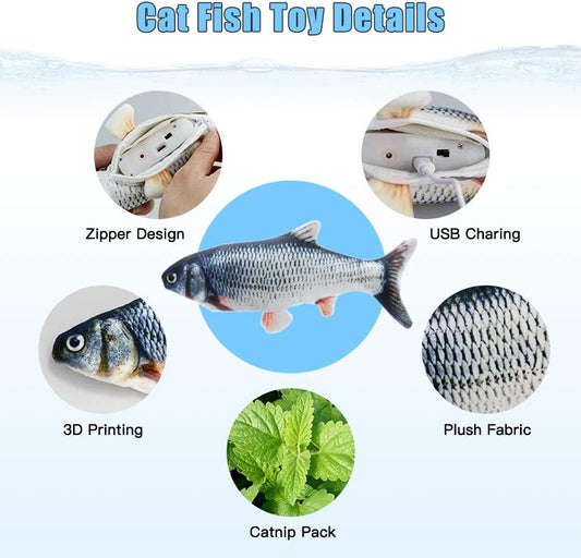 TOOGE 2 Pack 9" Floppy Fish Cat Toys with SilverVine and Catnip for Indoor Cats for Small Dogs Interactive Automatic Flopping Kicker Toys for Cats Puppy (Red Carp + Carp)