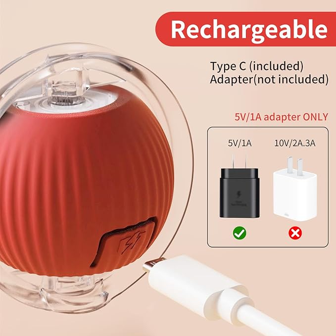 Cat Interactive Ball Toy with Feather, The Upgrade Agile Moving Cats Ball, Touching Automatic Moving for Bored Indoor Adult, 3-in-1 Pet Toy for Indoor