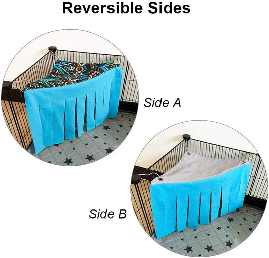 RIOUSSI Guinea Pig Hideout Hideaway Corner Fleece Toys Cage Accessories with Reversible Sides, Geo/Gray+Blue x 1 Curtain