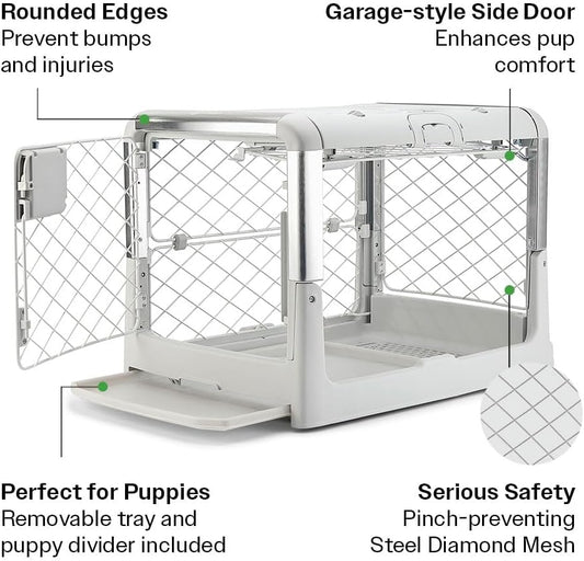 DIGGS Revol Collapsible Dog Crate with Wheels - Premium Portable Dog Crate - Safe, Stylish, and Convenient Indoor Kennel (Ash, Small)