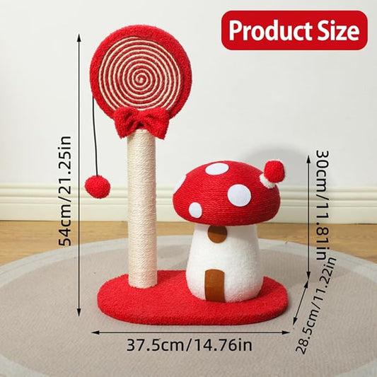 Mushroom Lollipop Cat Scratcher Furniture Mushroom Cat Tree Condo Cat Climbing Frame Sisal Rope Cat Tower for Indoor Cats (Red)