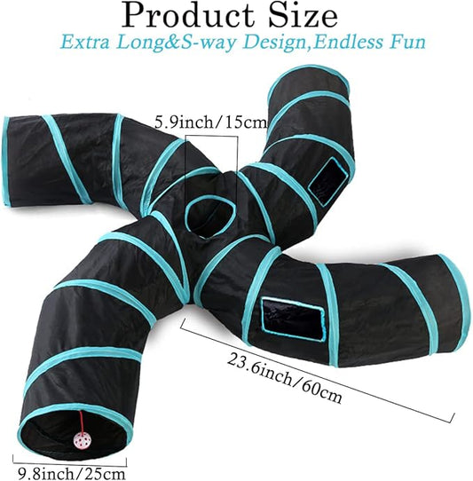 Cat Tunnel,4 Way Large Collapsible Tunnels Tube Upgrade with 5 Peek Hole,S-Shaped Maze House Play Toy Interactive Cat Toy for Cat Kitten Kitty Rabbit