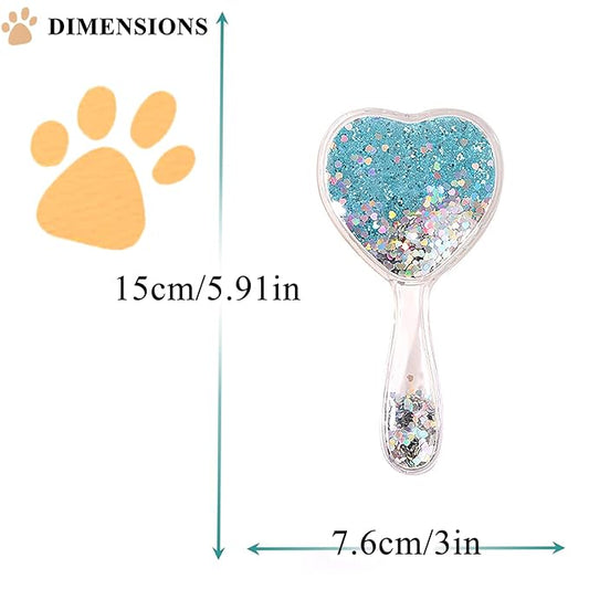 Small Dog Brush, Soft Brush for Shih Tzus, Yorkies, Maltipoos, Maltese, Love Shape Puppy Massaging Hair Comb for Small Dogs Cats Rabbits of All Hair Types (Glitter Blue)