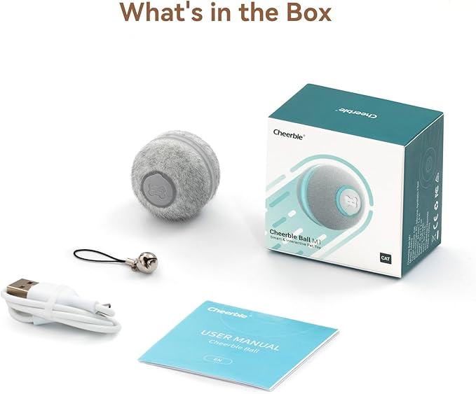 Cheerble Interactive Cat Toys for Indoor Cats, Automatic Cat Ball Toy for Bored Indoor Cats, Electric Kitten Toys with Light, Moving Stimulating Cat Toys,Grey