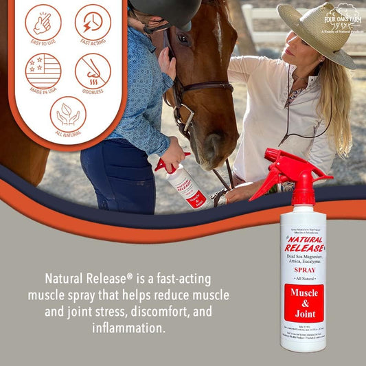 Natural Release Muscle Spray Treatment - Horse Liniment for Sore Muscles, Joint Pain, Tendon & Inflammation Relief - Easy to Use, Fast Acting, Alcohol & Menthol Free (32 oz)