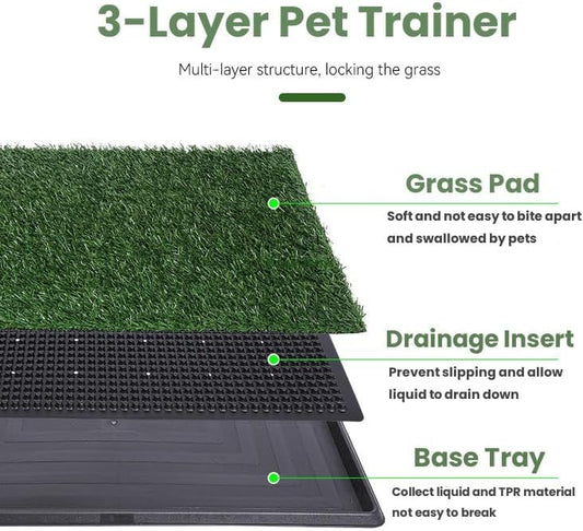 Dog Grass Puppy Training Pee Pad with Tray, Dog Potty with 2 Replacement Artificial Grass Pads, Portable Pet Toilet Washable Odor Free Little Box Indoor Outdoor Use