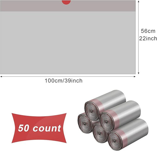 Tinlade 50 Count Jumbo Cat Litter Box Liners Large Drawstring Cat Litter Liners Bags Unscented Tear Resistant for Trash Waste to Keep Your Home Clean(39 x 22 Inch,Gray, Red)